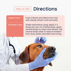 Vets Preferred allergy relief for dogs highlights a gentle eye rinse.