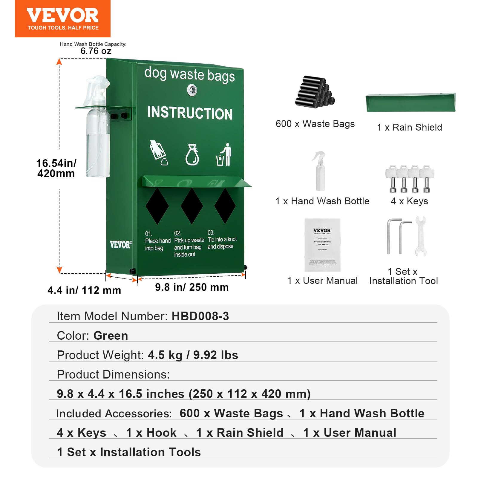 VEVOR acero-galvanizado alta durabilidad para uso diario.
