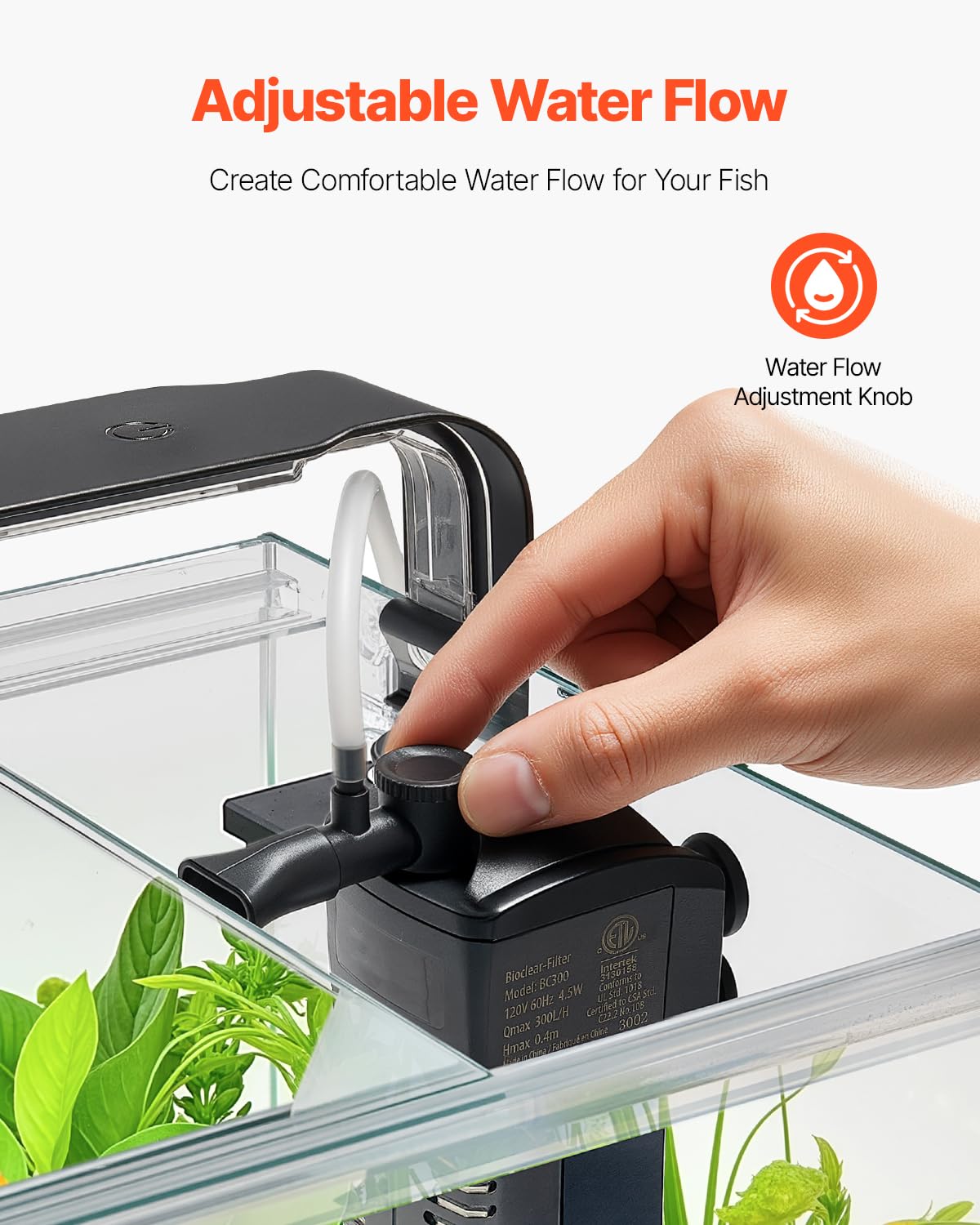 VEVOR acuario 5 galones, ajuste de flujo, simula hábitat natural para peces.