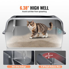 Caja de arena XL VEVOR de acero inoxidable, ideal para gatos grandes