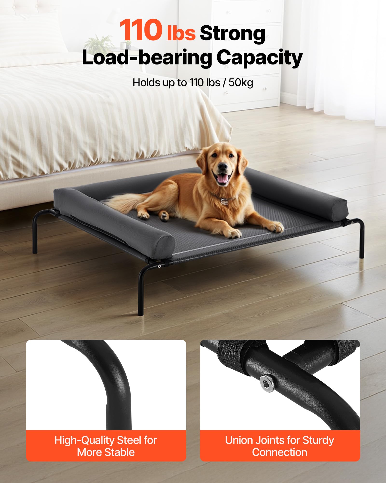 Cama elevada VEVOR: espacio de descanso amplio para perros grandes.