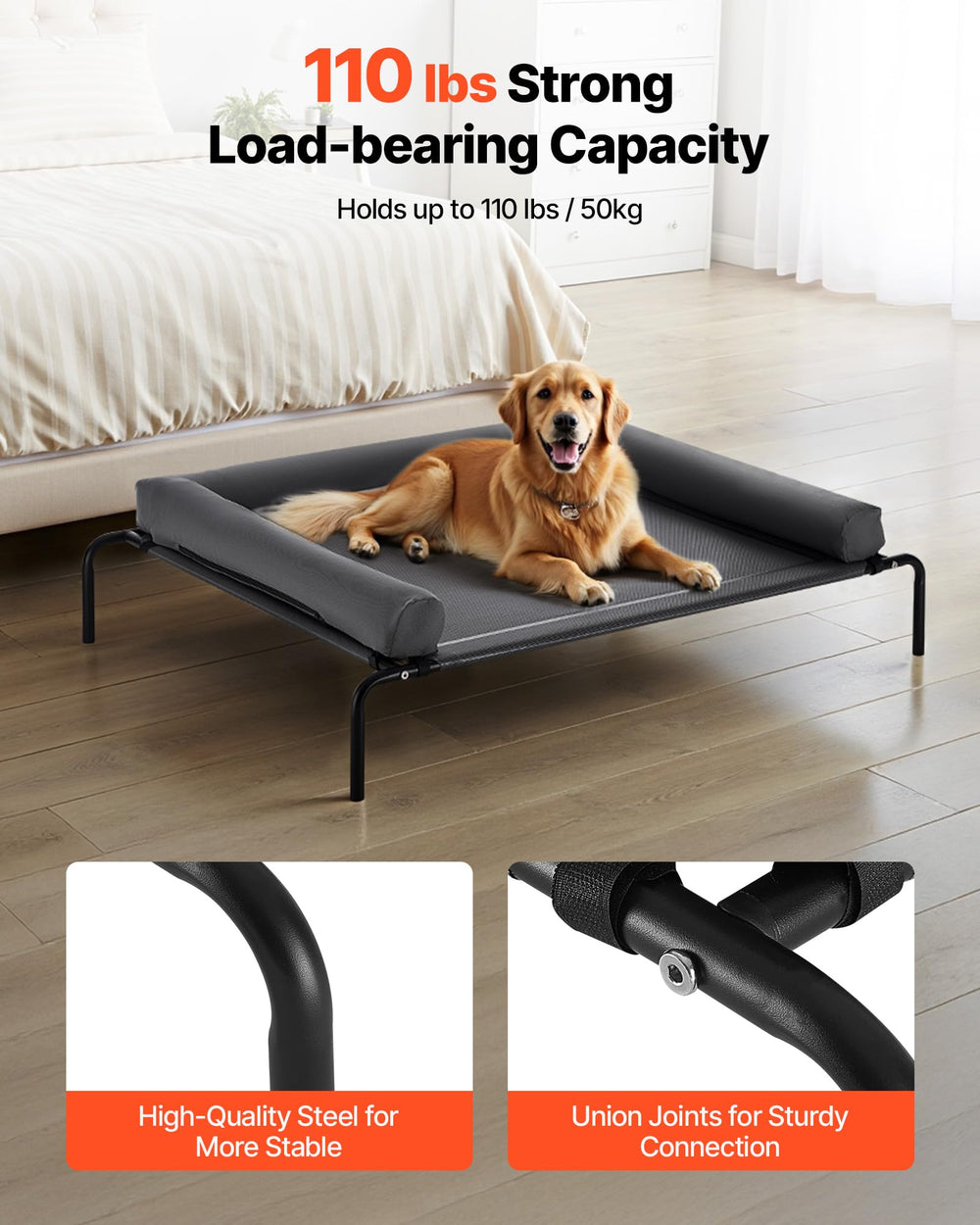 Cama elevada VEVOR: espacio de descanso amplio para perros grandes.