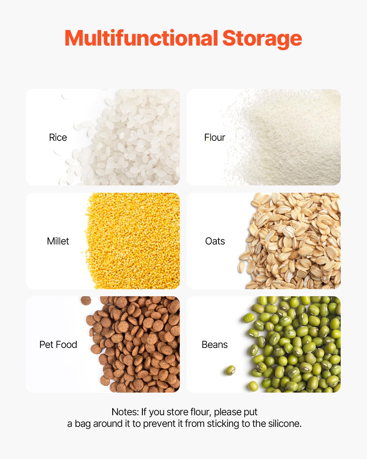 VEVOR contenedor arroz 20L, diseño apilable, ahorra espacio en la cocina.