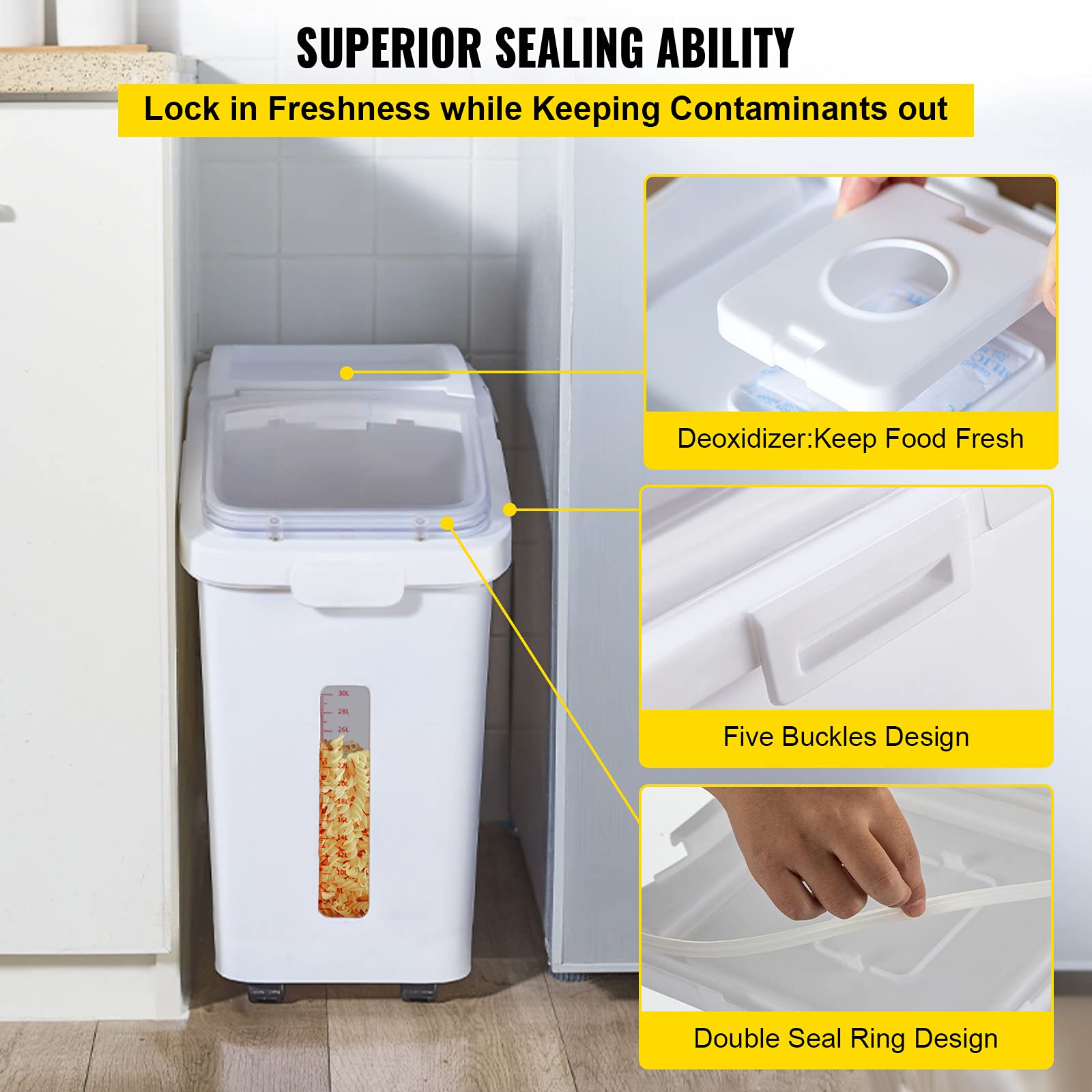 VEVOR ruedas 360 grados para mover el contenedor con facilidad.