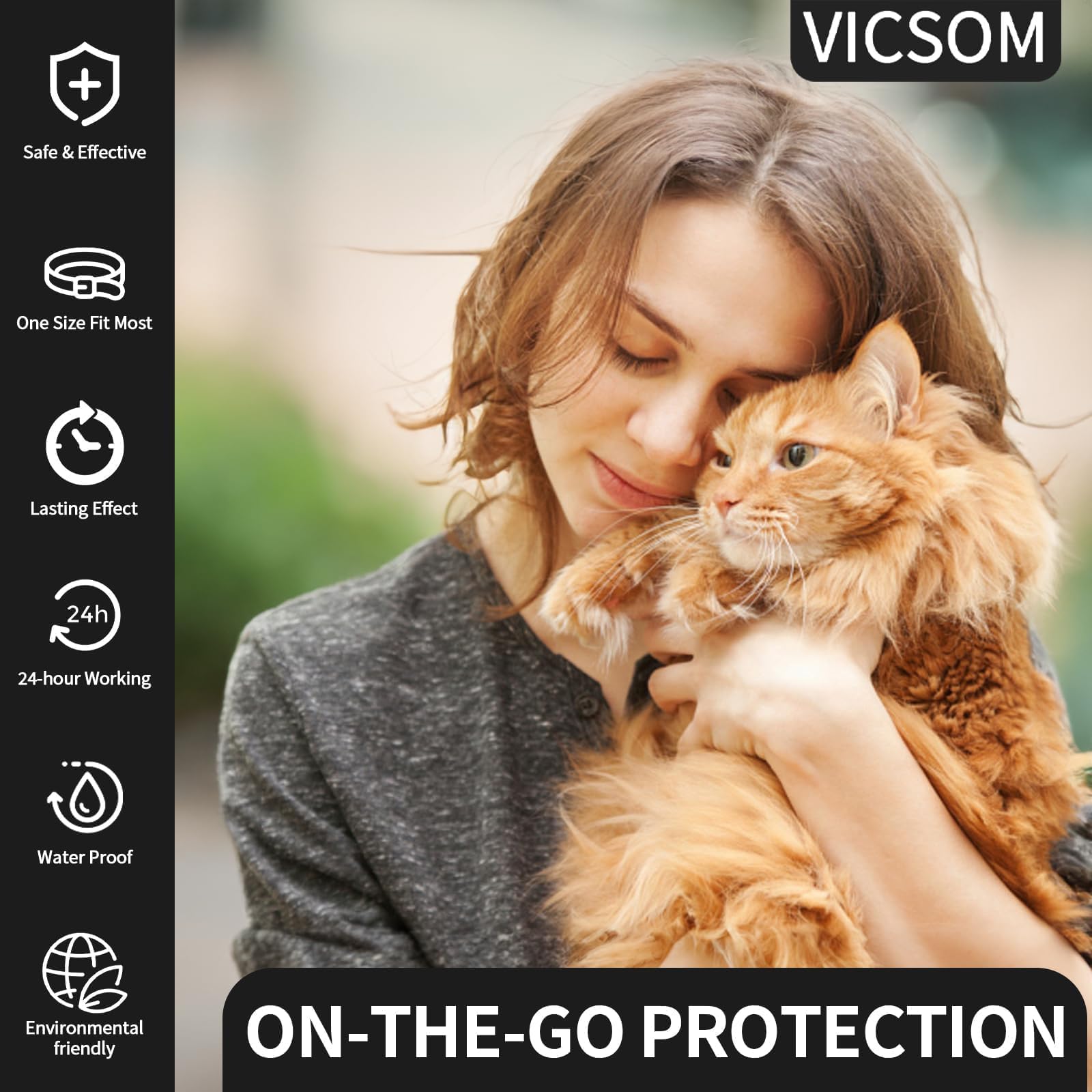 Collar VICSOM de fácil uso para gatos, sin esfuerzo adicional.
