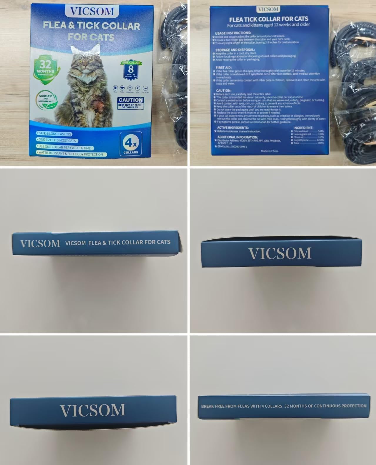 Material no graso del collar VICSOM para gatos, sin residuo en el pelaje.