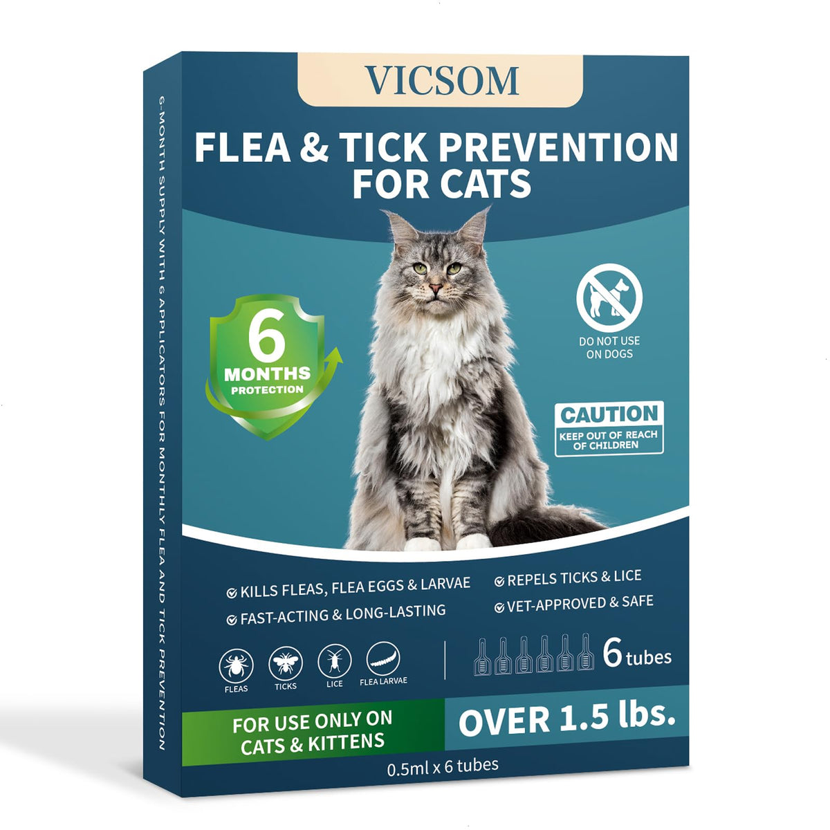 Gotas VICSOM para gatos, aplicación fácil y protección rápida contra pulgas.