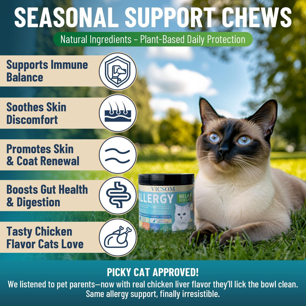 VICSOM gomas para gatos, alivio del picor en la piel para cada día.
