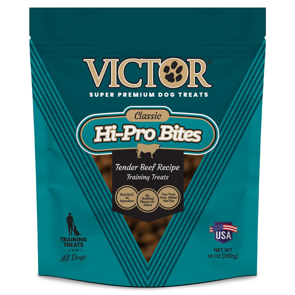 Victor Hi-Pro Bites carne-real para perros activos y enérgicos.