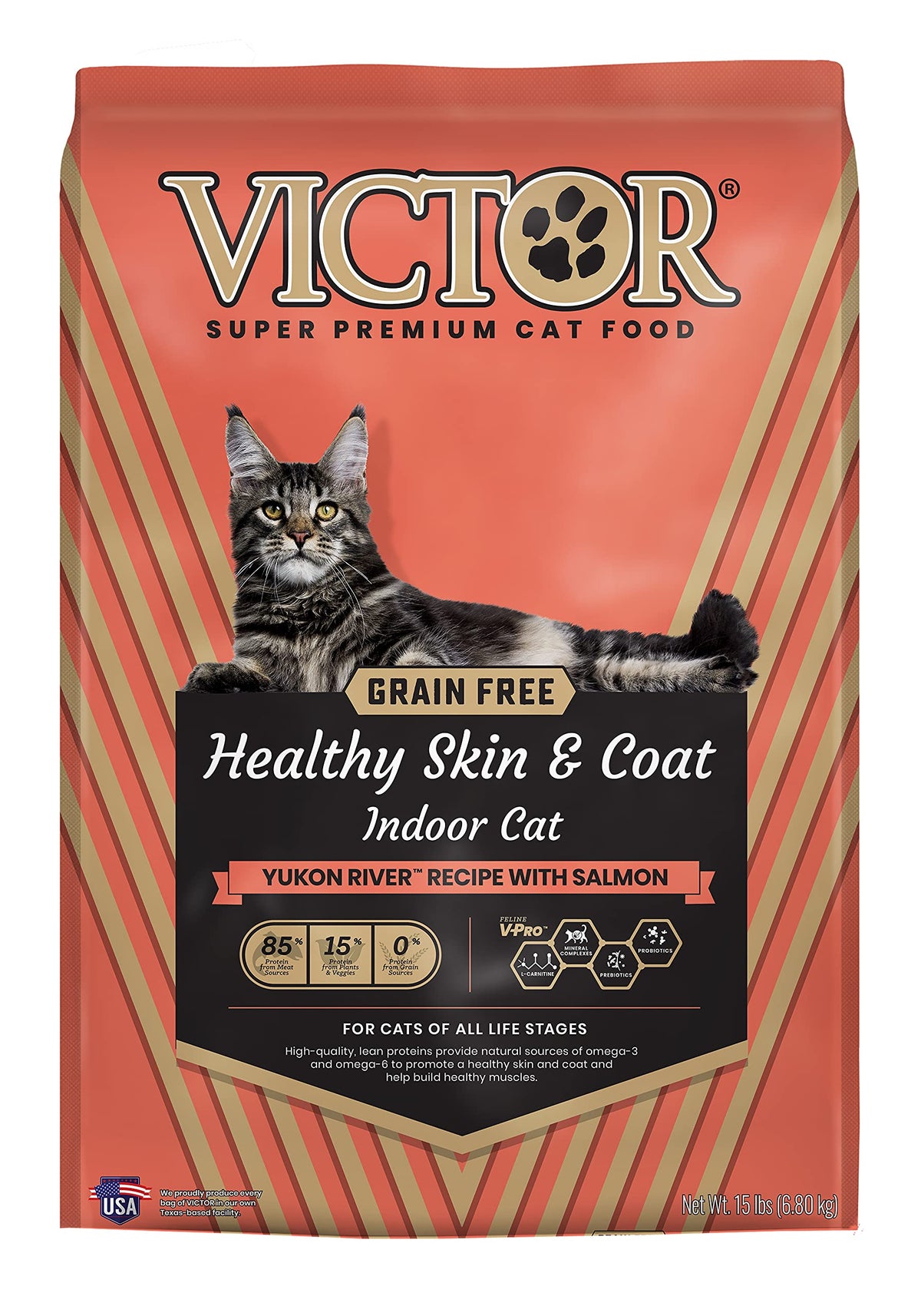 VICTOR Gato: croqueta de salmón para músculos fuertes y piel saludable.