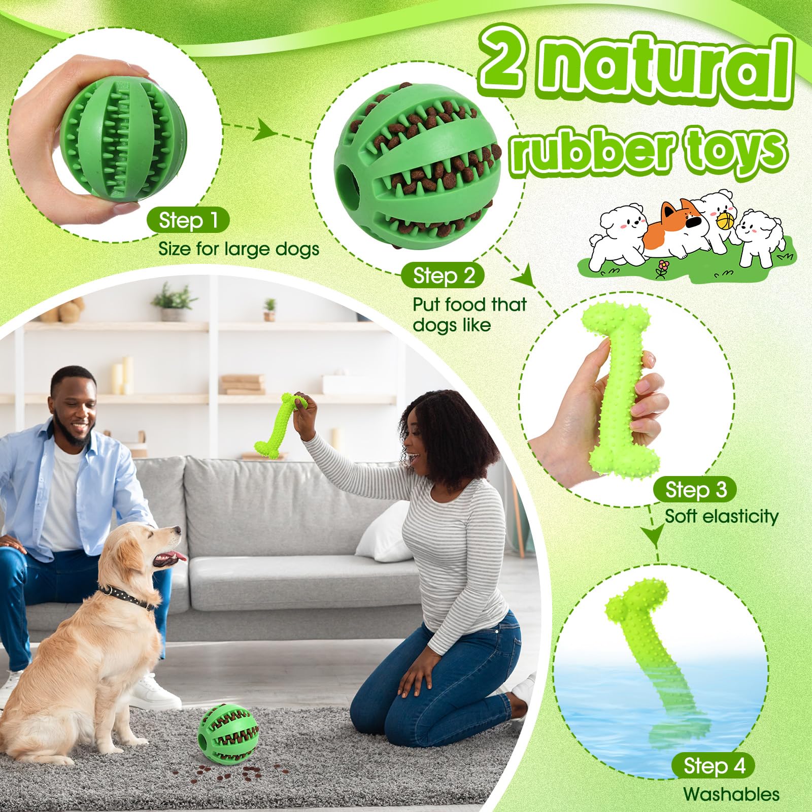 Vinsot hueso de goma masticable para perro grande, masaje de encías