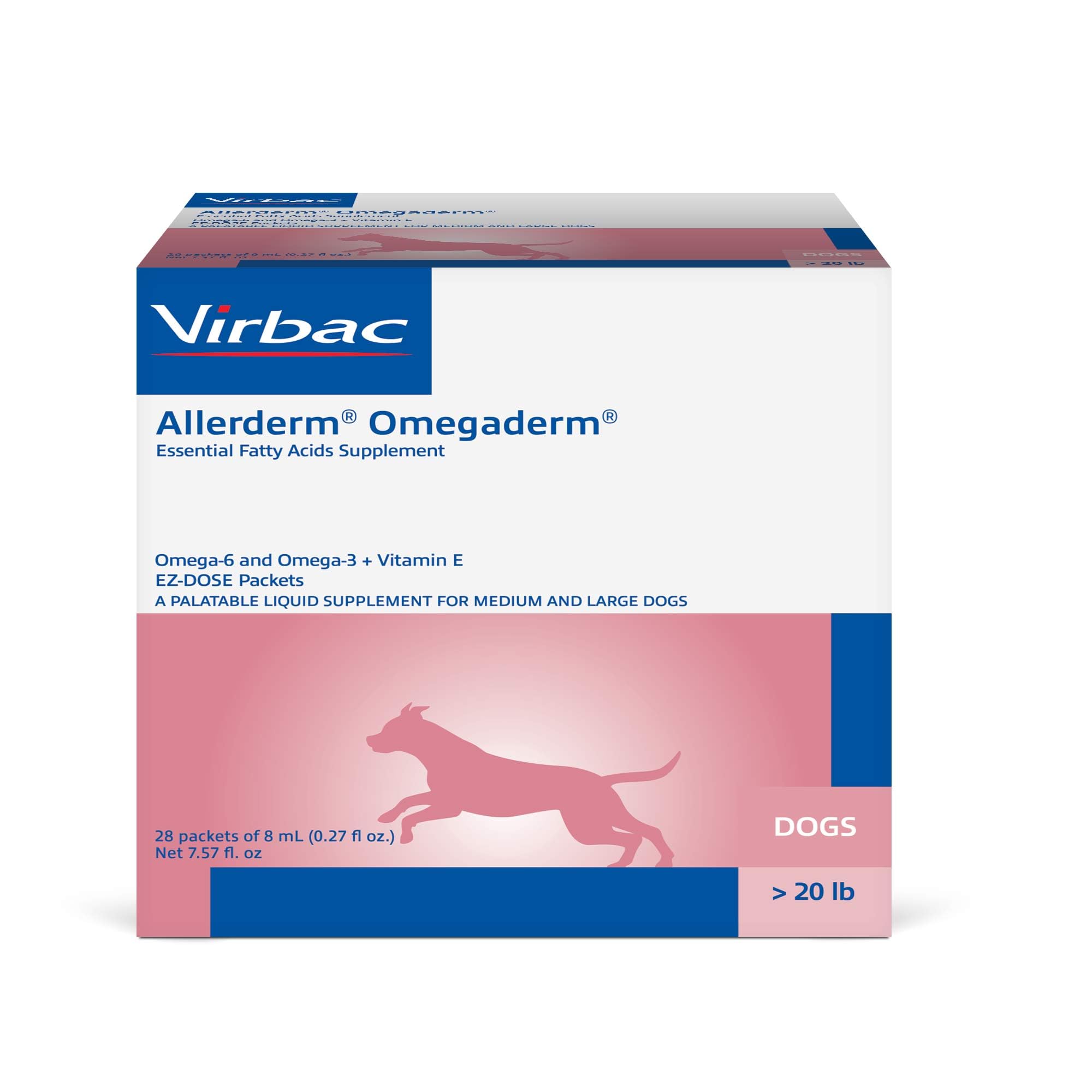 Virbac ALLERDERM Omega, botella frontal que facilita la piel saludable.