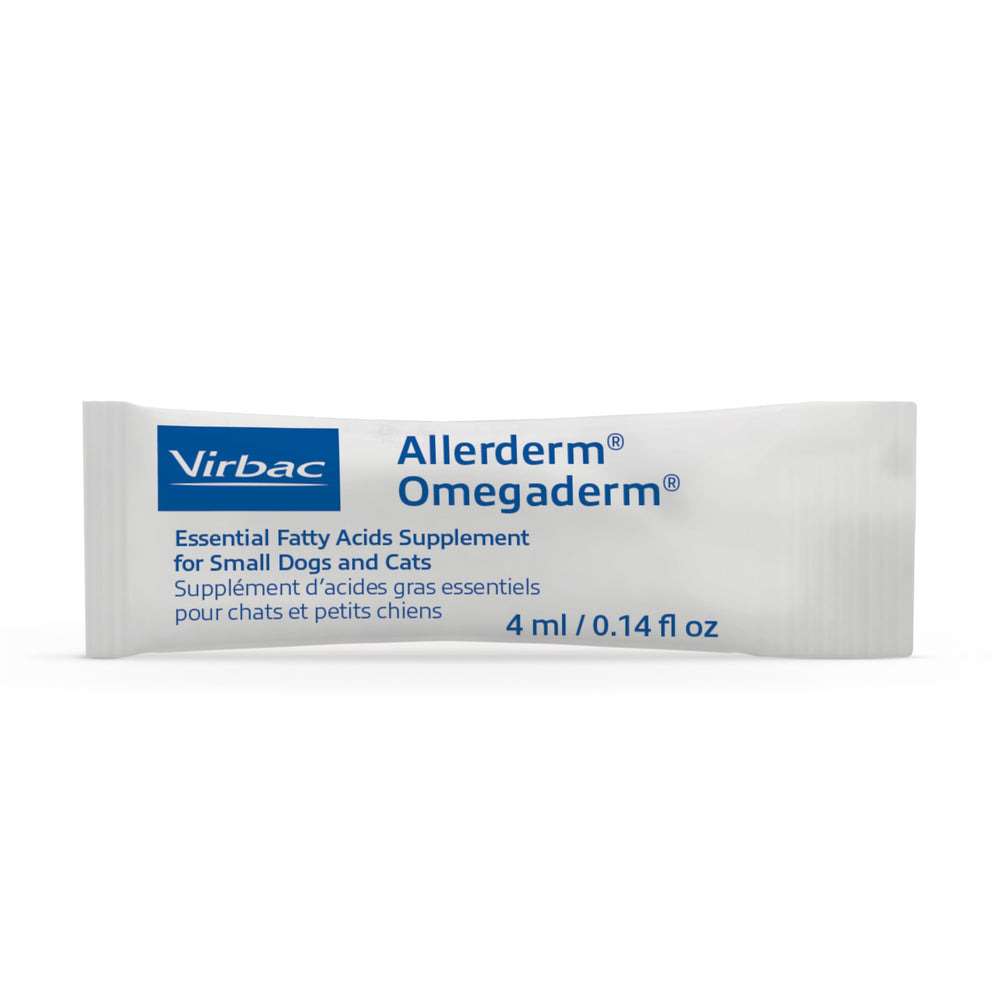 Virbac ALLERDERM OMEGADERM, etiqueta detallada para revisión rápida de ingredientes.