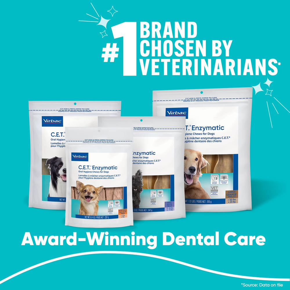Virbac C.E.T masticables enzimáticos de ternera, acción dual para placa y sarro.