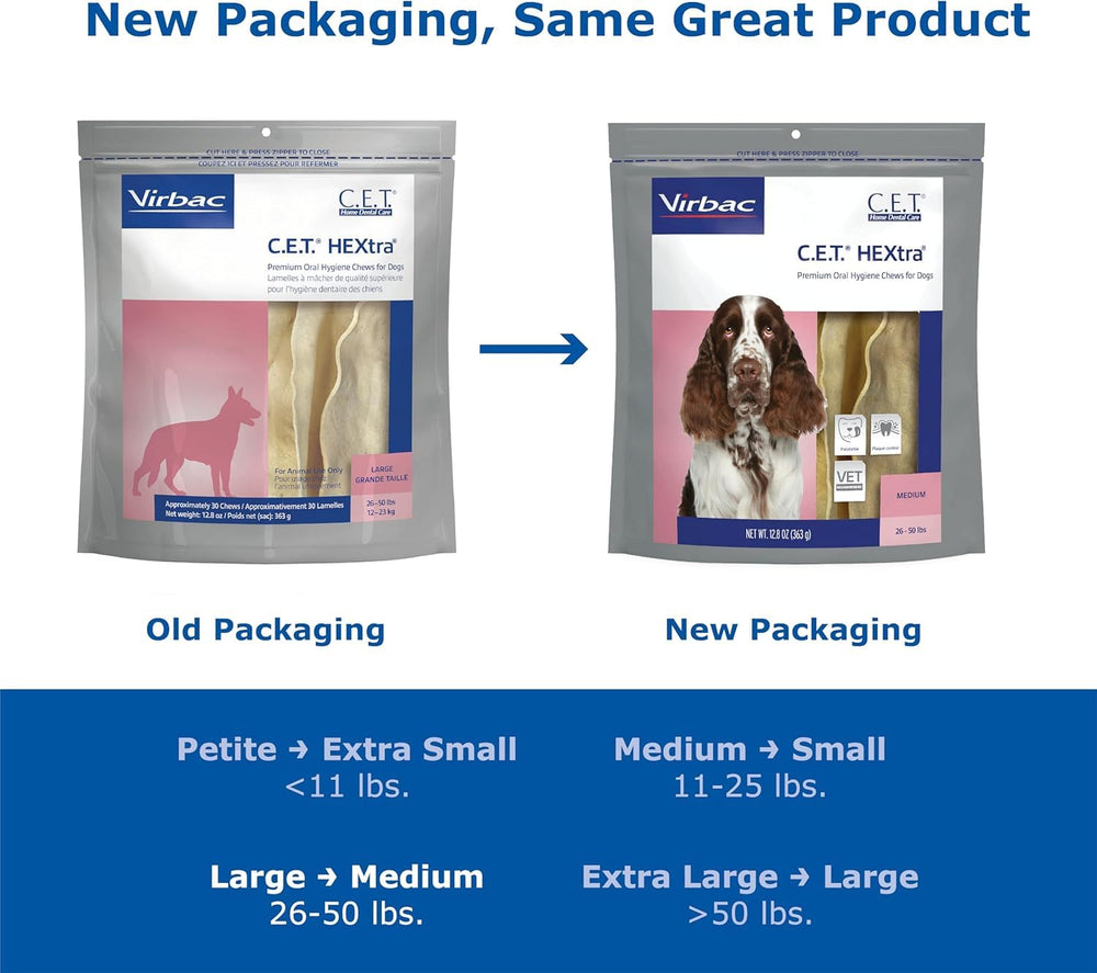 Virbac C.E.T. HEXtra para perros de 26-50 libras: textura que facilita la limpieza dental.