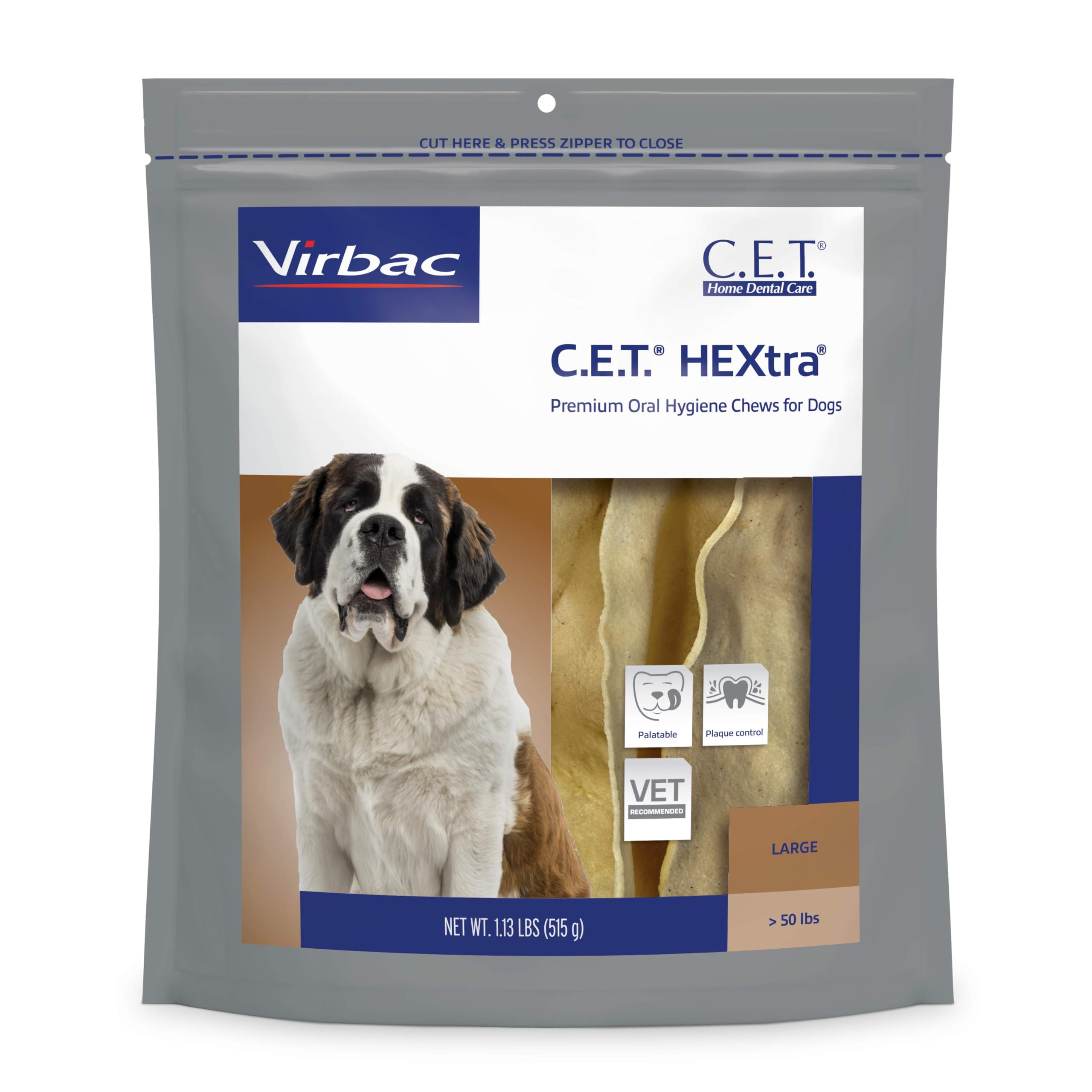 Virbac C.E.T. HEXtra Premium para perros: dientes limpios y aliento agradable.