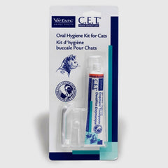Virbac C.E.T. kit de higiene oral para gatos con cepillo y pasta sabor marisco para limpieza diaria.
