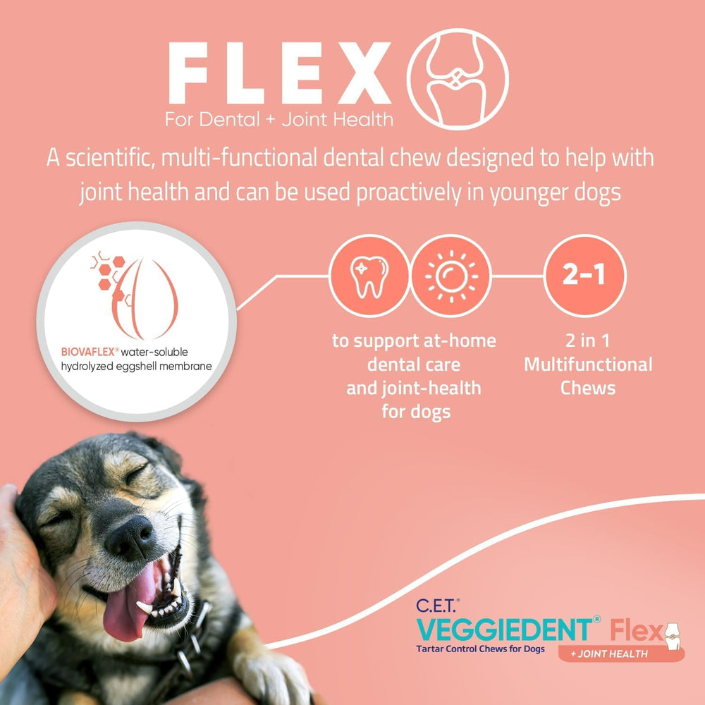 Virbac VeggieDent Flex contiene prebiótico que apoya la digestión.