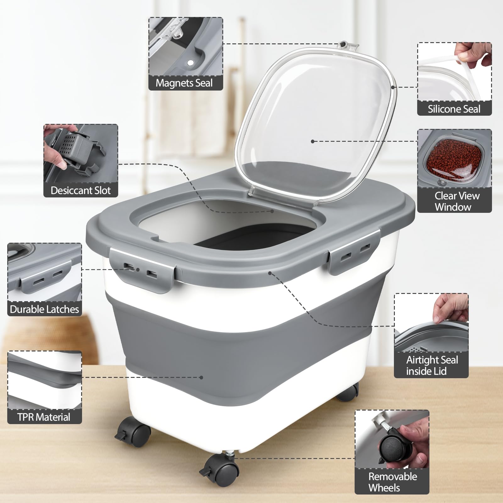 Almacenamiento multipropósito Viretec para perros, gatos y otros productos secos.