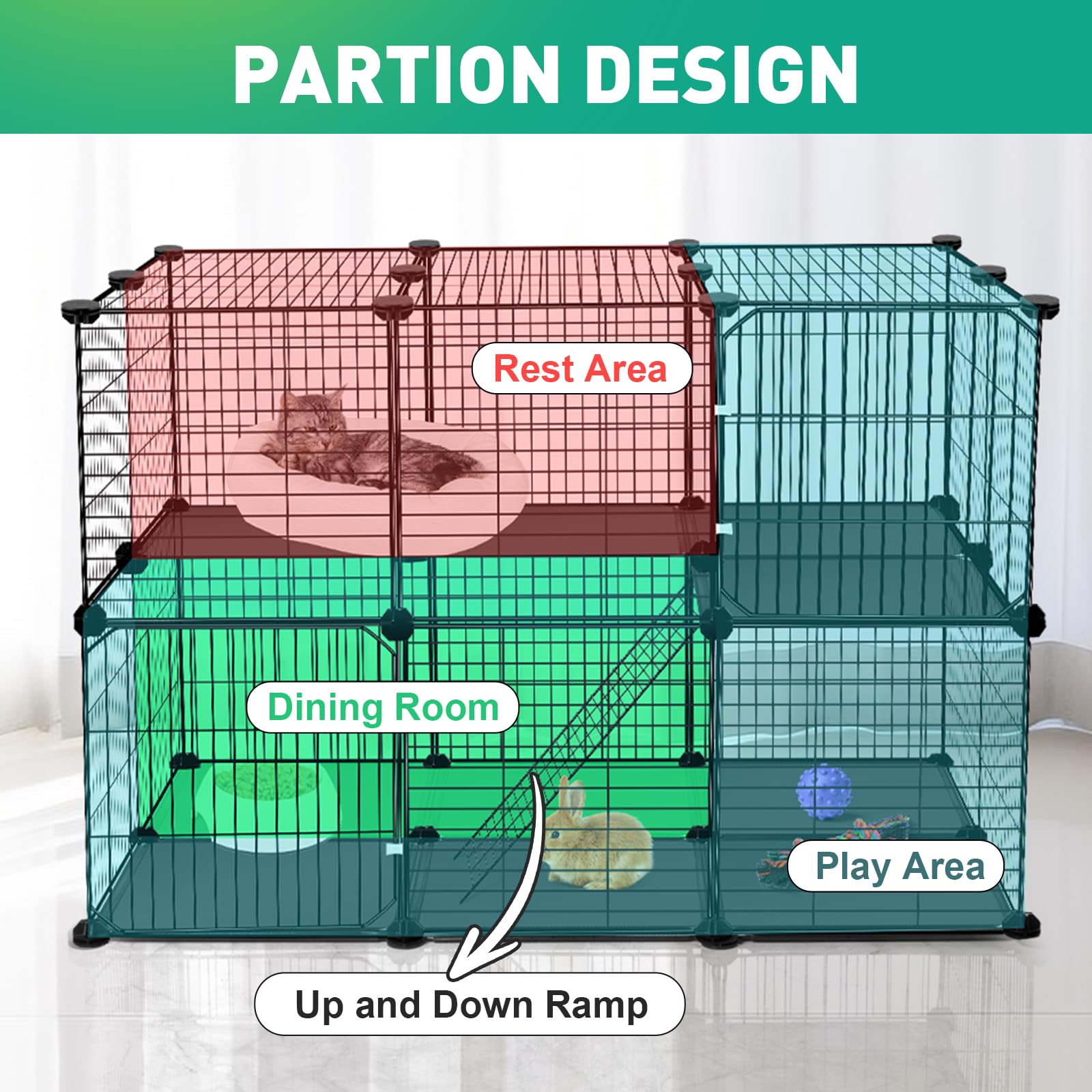 VISCOO corral para mascotas con rampa y dos pisos para juego.