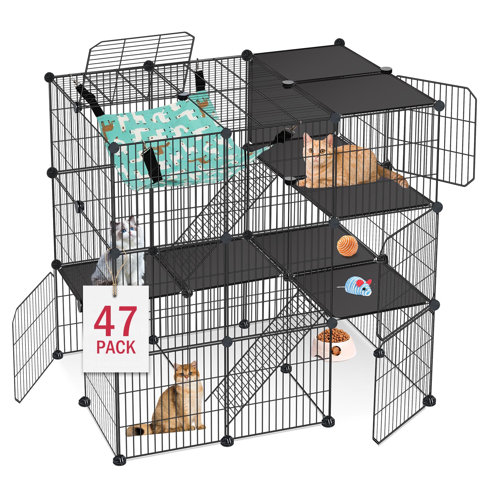 Viscoo jaula para gatos 36x24x36, vista frontal, espacio cómodo para 1-3 felinos