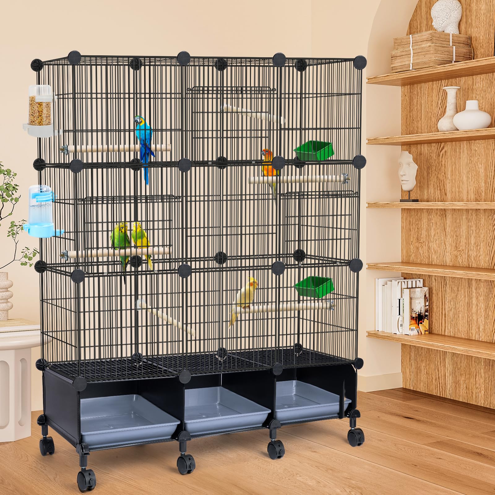 Viscoo jaula-pájaro-encriptada 46x36, 6 perchas de madera para descanso.