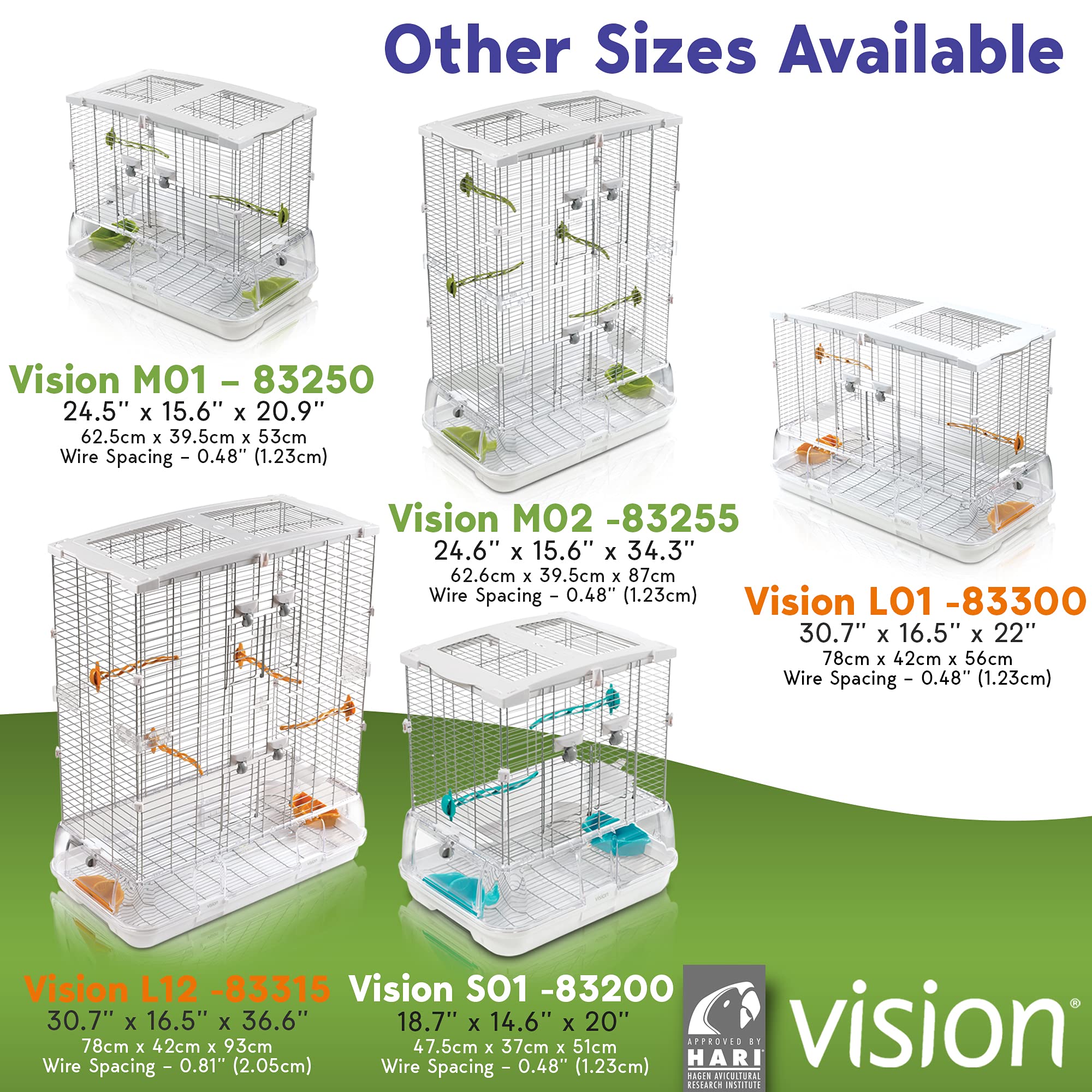 Vision M02 variedad de tamaños: adecuada para varias aves y especies.