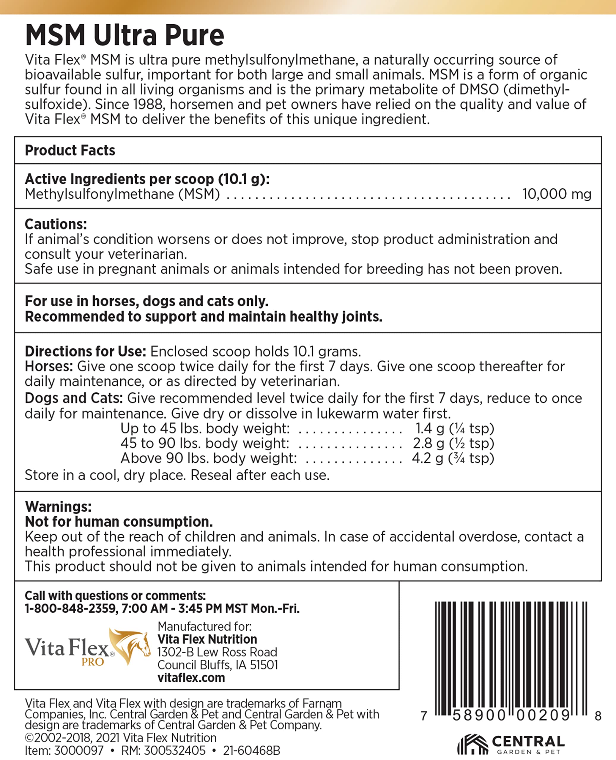 Aplicación rápida con Vita Flex MSM Ultra Pure para movilidad diaria en mascotas.