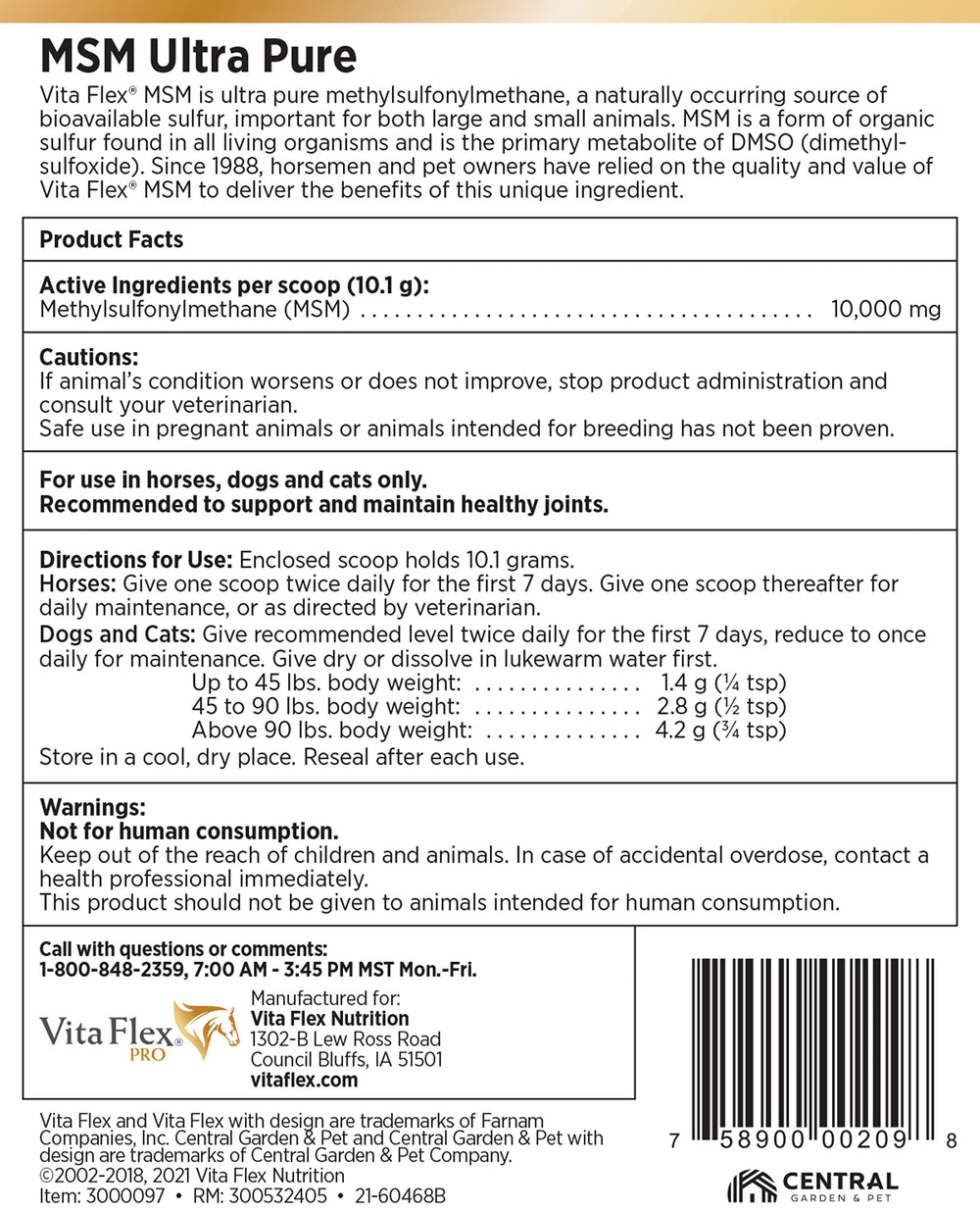 Aplicación rápida con Vita Flex MSM Ultra Pure para movilidad diaria en mascotas.