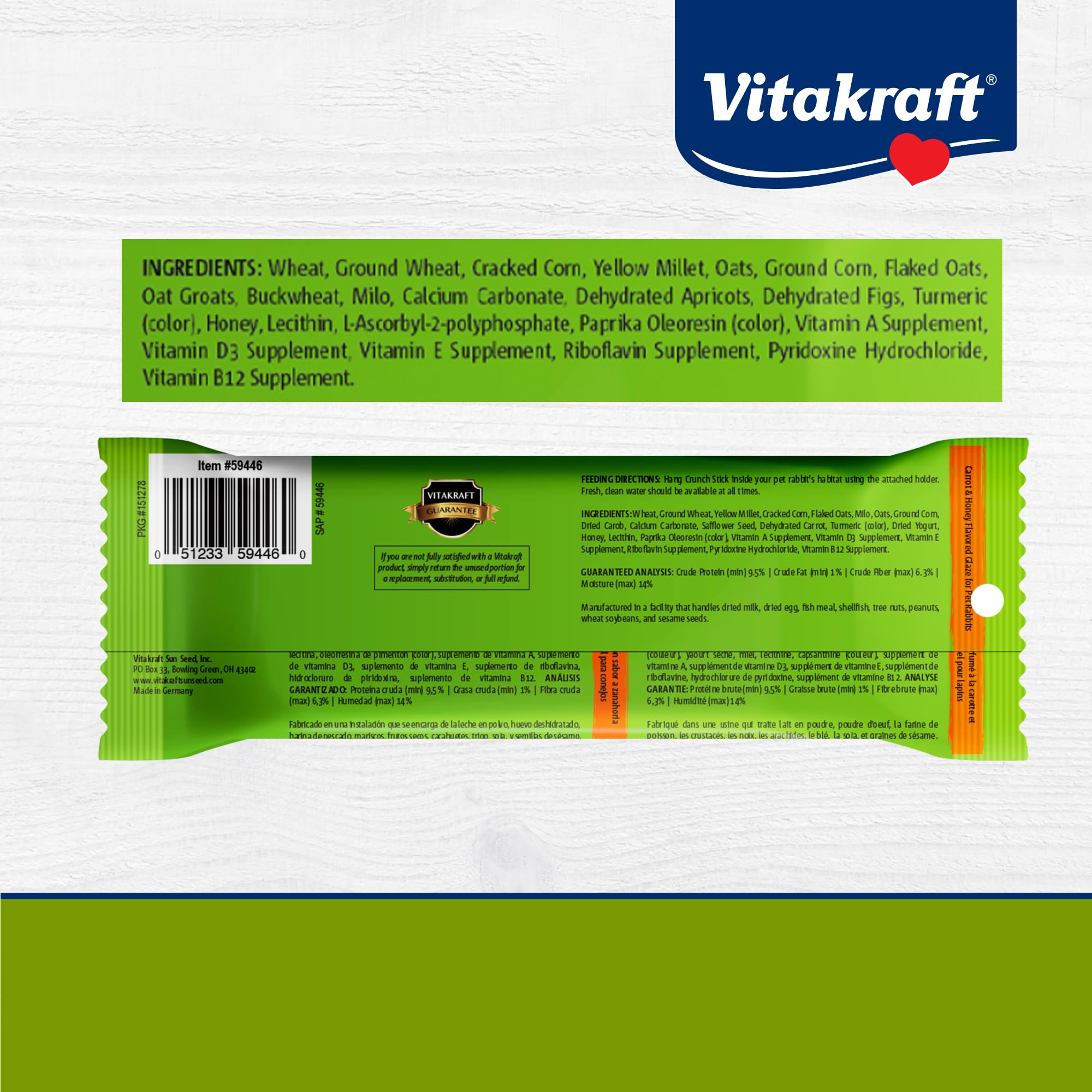 Vitakraft bâtonnets pour lapin, soutien dentaire et stimulation du forage.