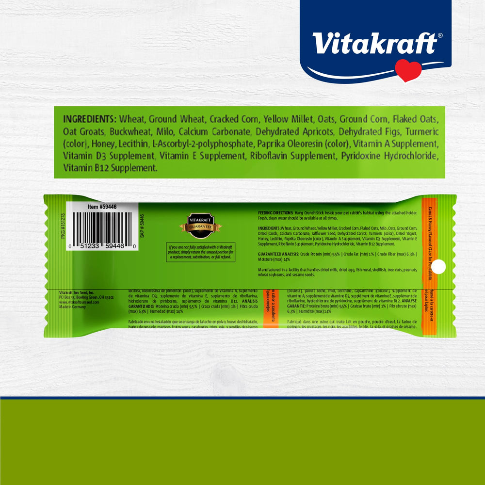 Vitakraft bâtonnets pour lapin, soutien dentaire et stimulation du forage.