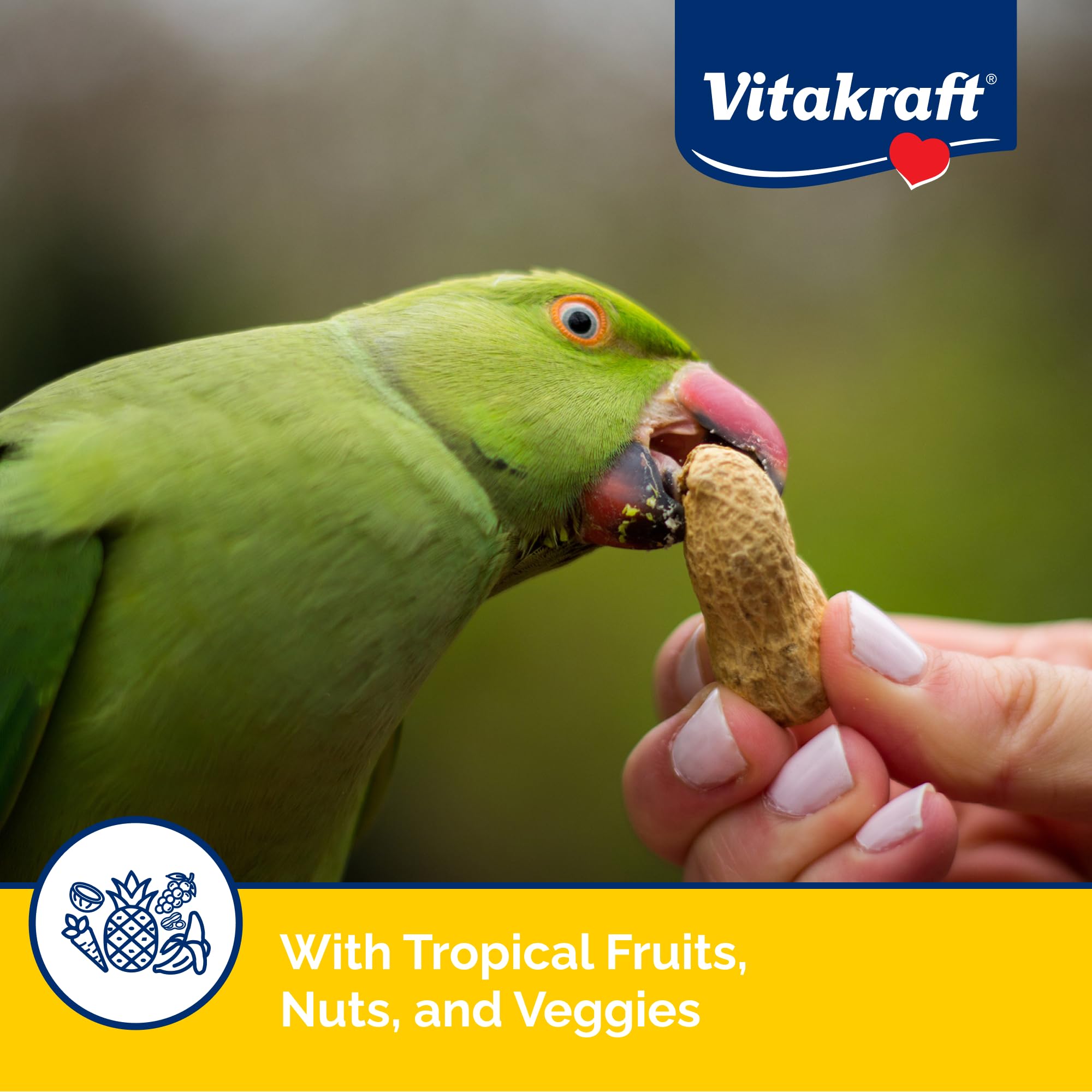 Vitakraft Cóctel de Frutas: mezcla de frutas, nueces y vegetales para snack equilibrado.