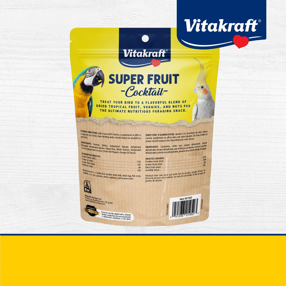 Vitakraft Cóctel de Frutas: pimientos picantes y zanahorias añaden variedad y fibra.