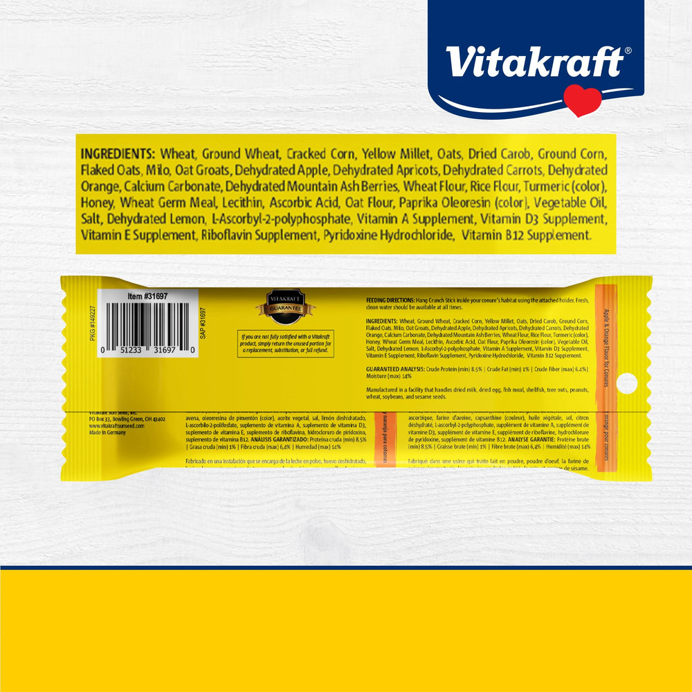 Vitakraft Crunch Sticks Conure, porciones adecuadas para snack diario de tu ave.