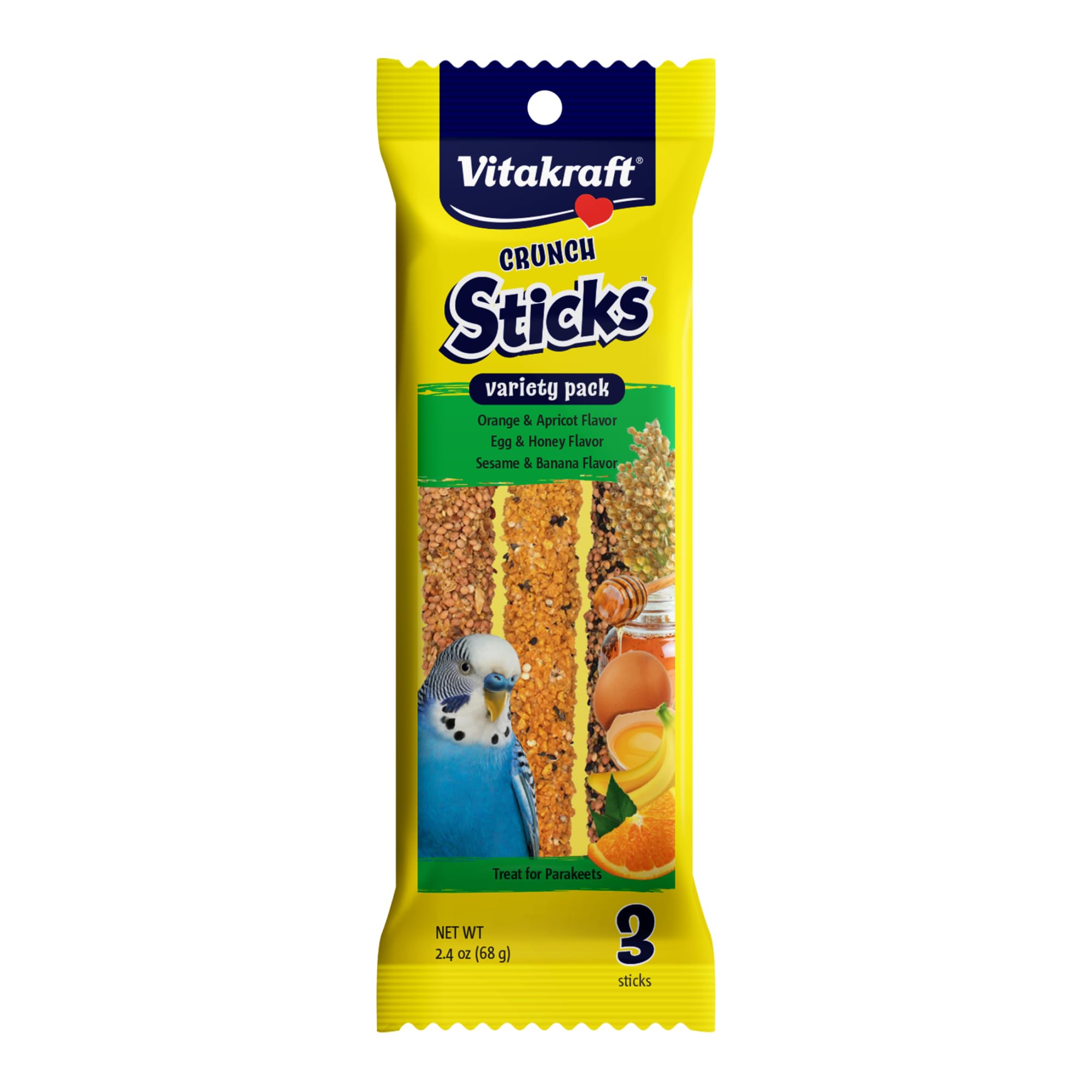 Vitakraft Crunch Sticks para periquitos, sabor naranja, núcleo de madera que fomenta forrajeo.