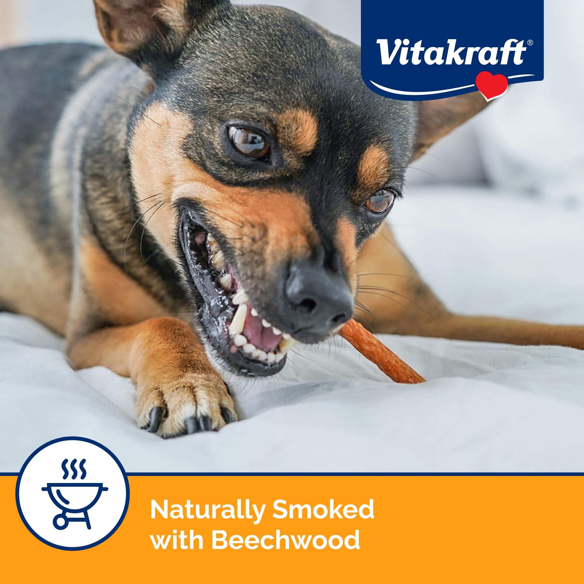 Ingredientes simples: pollo real y calabaza en golosinas Vitakraft para perros