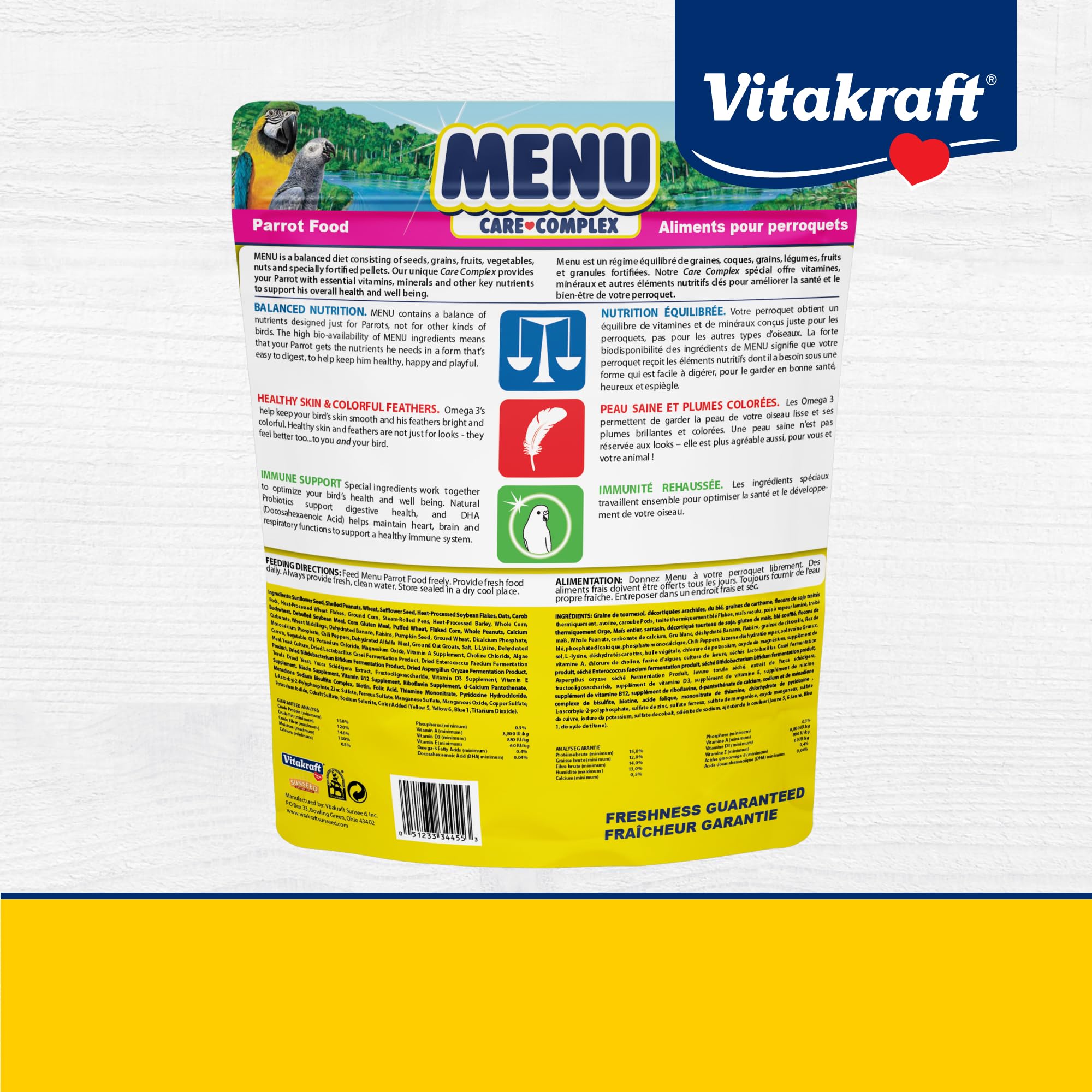 Vitakraft Menu para loros: control de calidad con fabricación segura y constante.