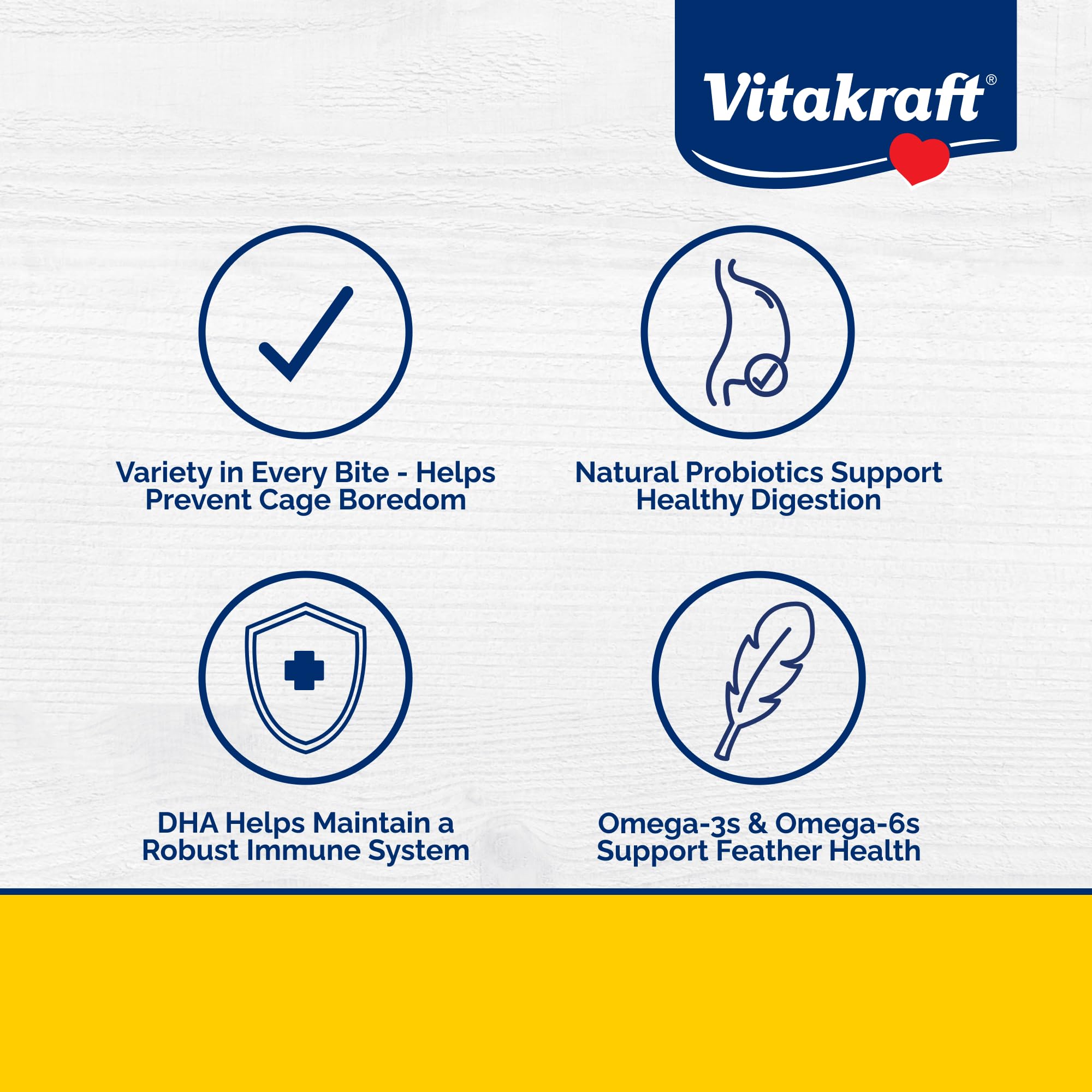 Vitakraft Menu para loros: plumas brillantes gracias a vitaminas y minerales esenciales.