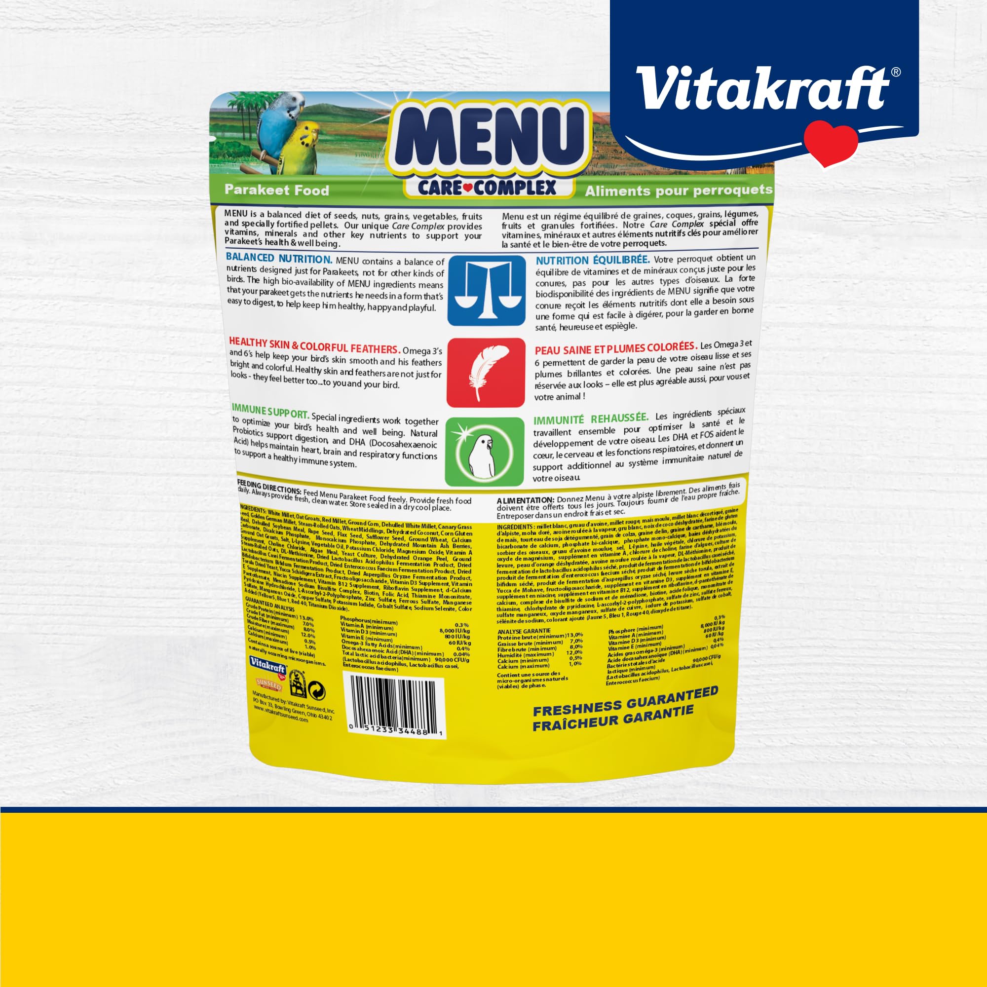 Vitakraft Menu para periquitos: energía constante para aves activas.