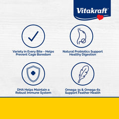 Vitakraft Menu para periquitos: frutas y vegetales aportando sabor y color.