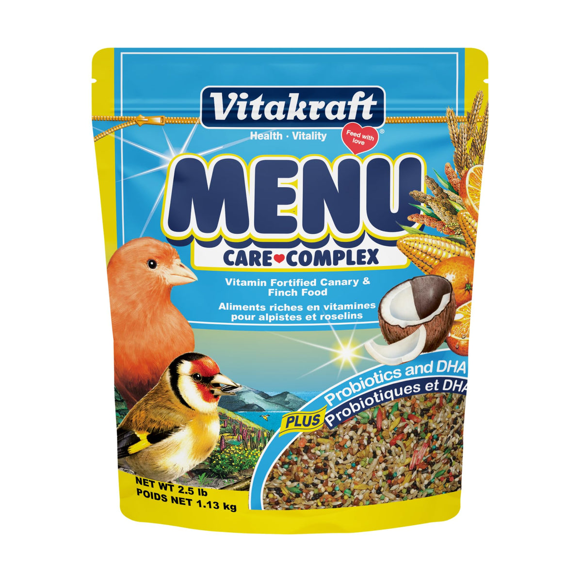 Vitakraft Menu Premium para canarios y pinzones, bolsa con cierre hermético para frescura.