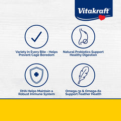 Vitakraft Menu Premium, mezcla de semillas y frutas para variedad en cada comida.