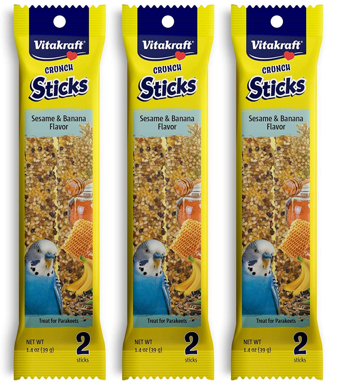 Vitakraft palitos banana para perico, crujientes para masticar y disfrutar.