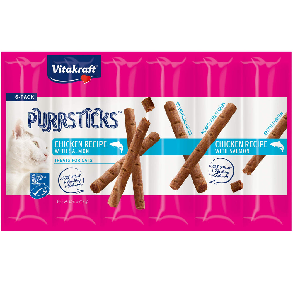 Vitakraft PurrSticks pollo-salmon, recompensa sabrosa para tu gato durante el día.