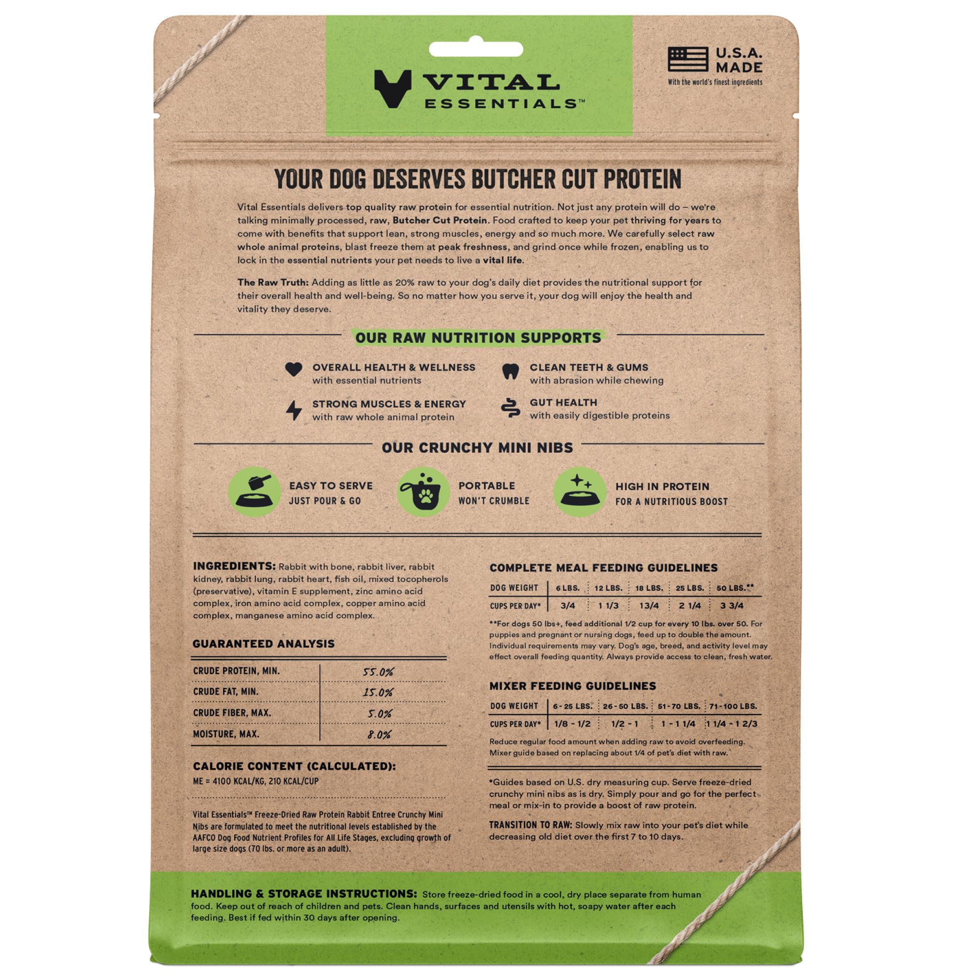 Bolsa de 14 onzas de Vital Essentials conejo crujiente mini nibs para servir fácil