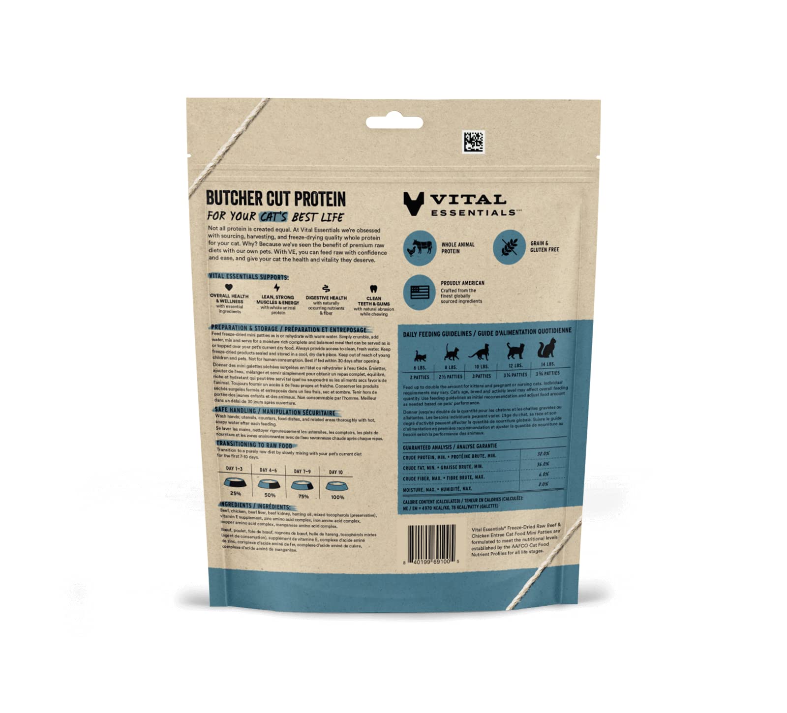 Vital Essentials envase de 3,75 onzas: porciones convenientes para controlar la ración diaria.