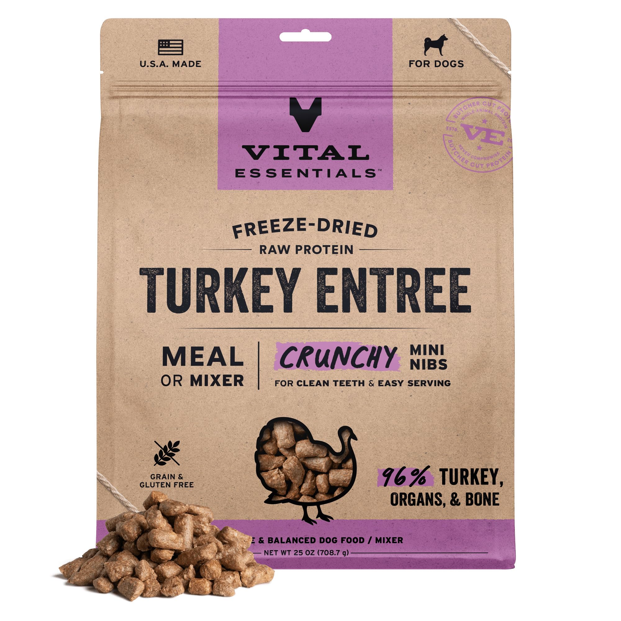 Vital Essentials croquetas mini de pavo en bolsa de 25oz para comida completa