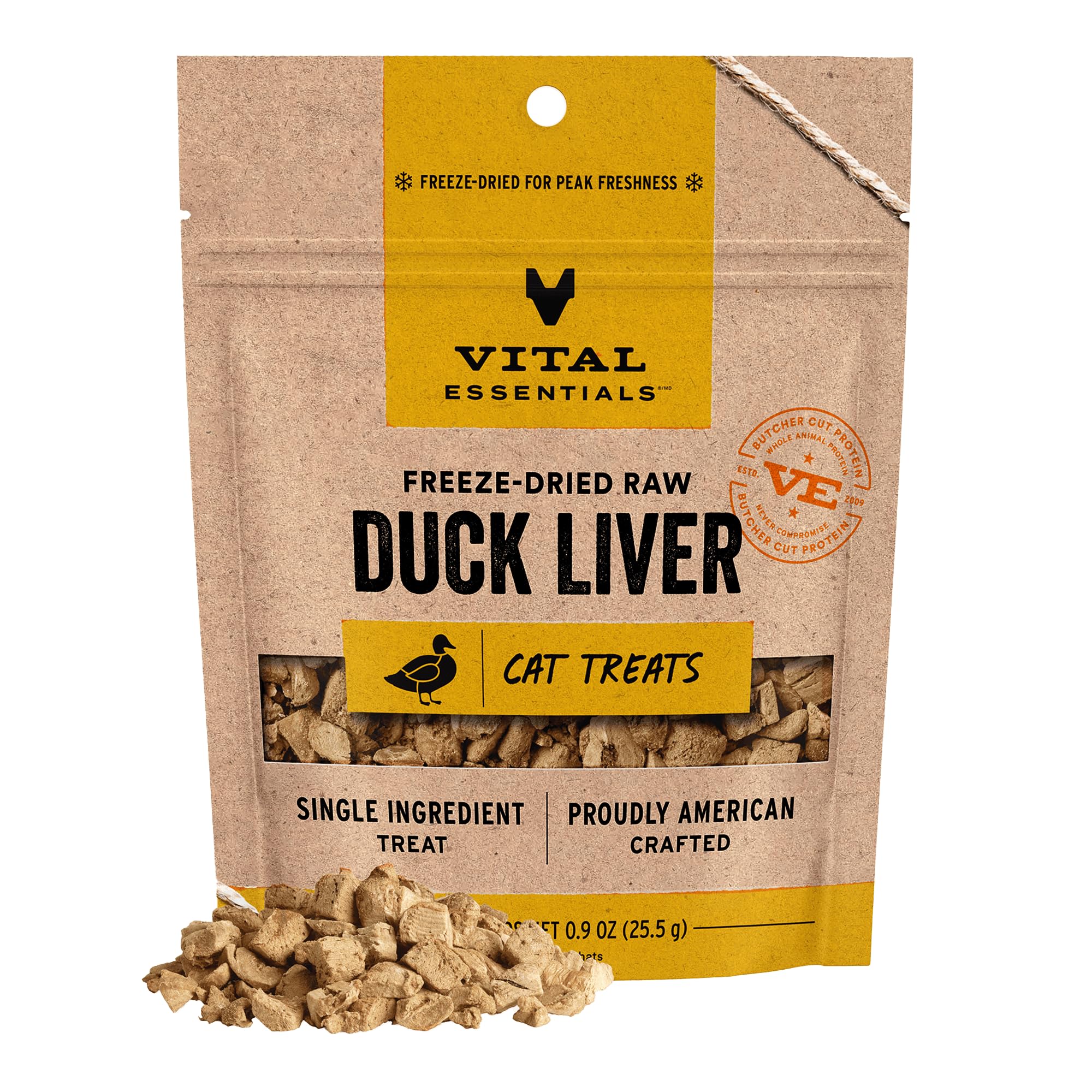 Vital Essentials Higado de pato liofilado para gatos, alto en proteína natural.