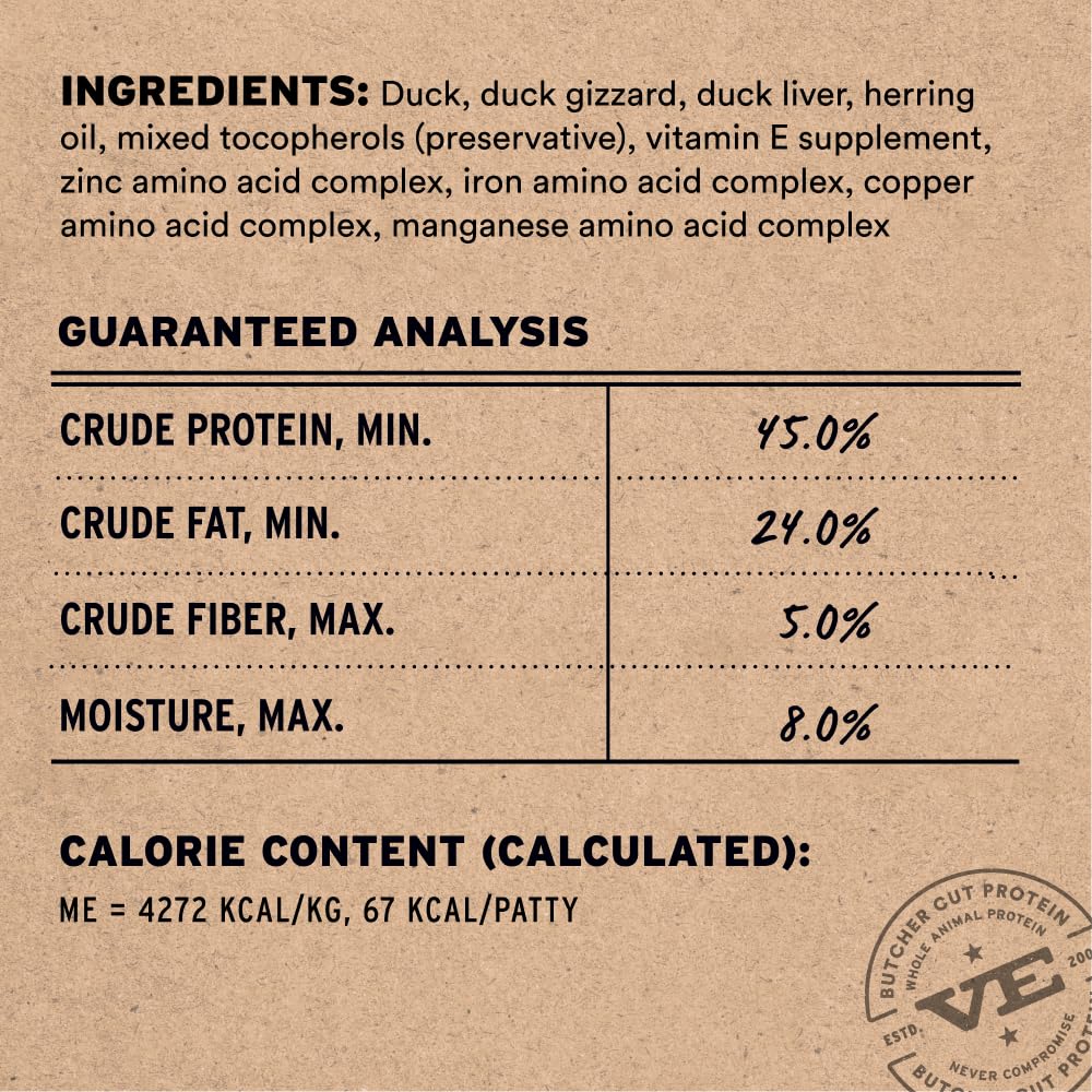 Vital Essentials proteína de pato entero, fuente completa para músculos y vitalidad.