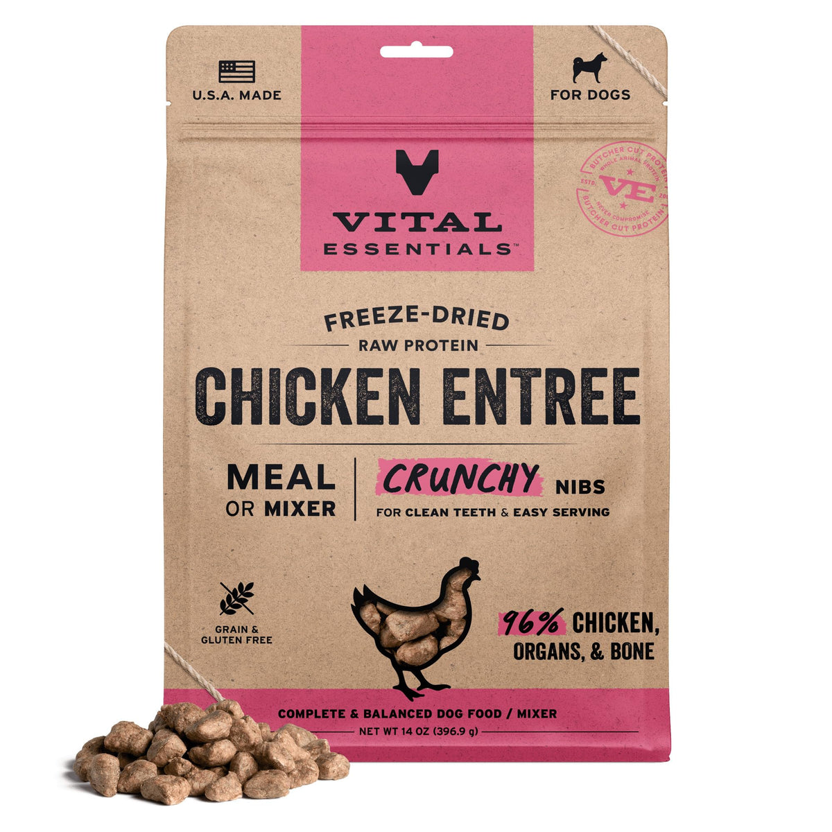 Vital Essentials nibs pollo crujiente en tazón, fuente de proteína completa para perros